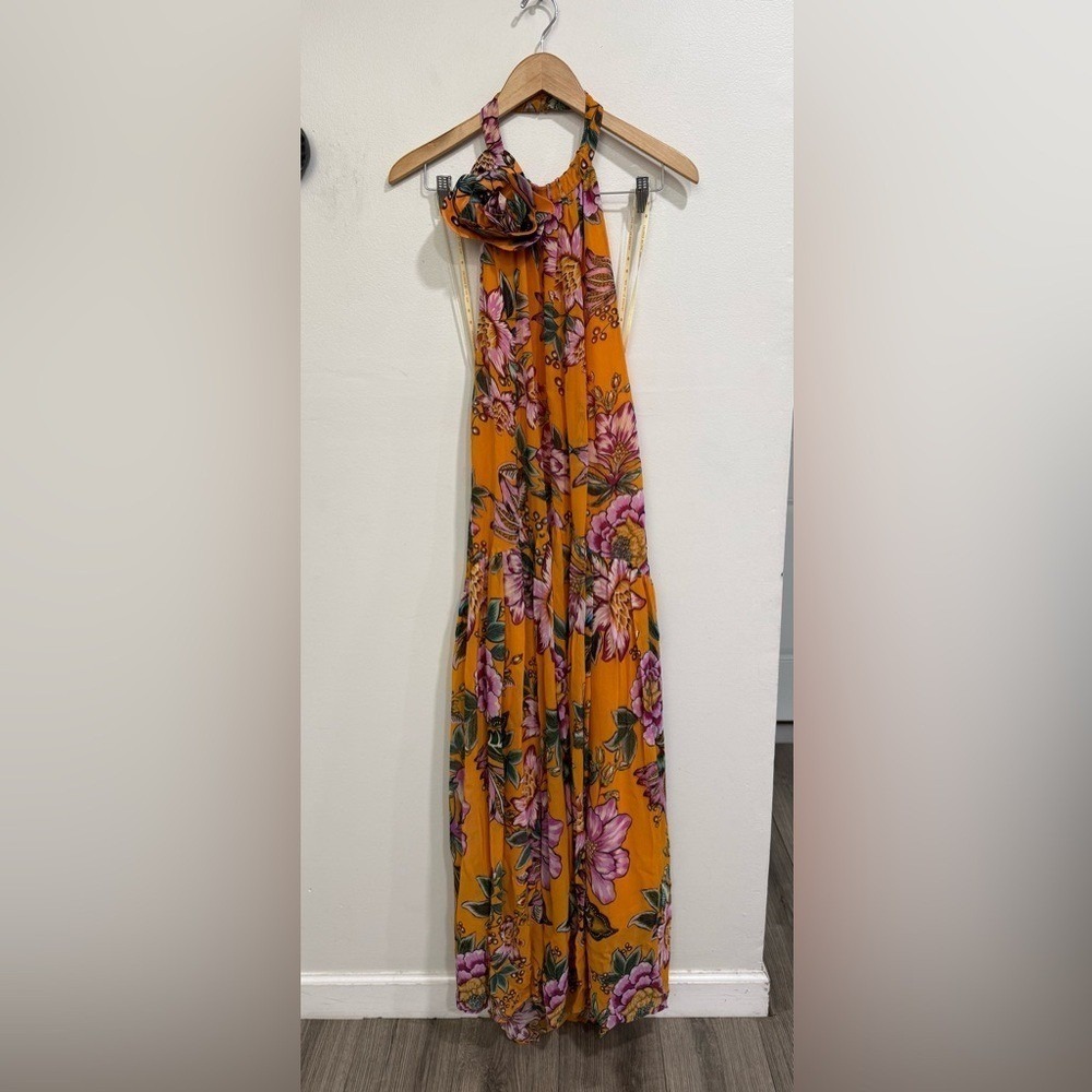 NWT FARM Rio Wonderful Bouquet‎ Halter Maxi Dress Sz Large ORANGE